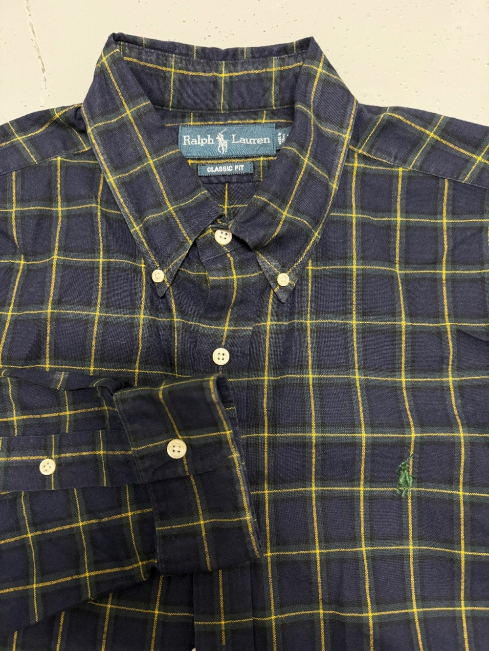 Ralph Lauren Classic Fit navy plaid button down shirt size XL blue green pony